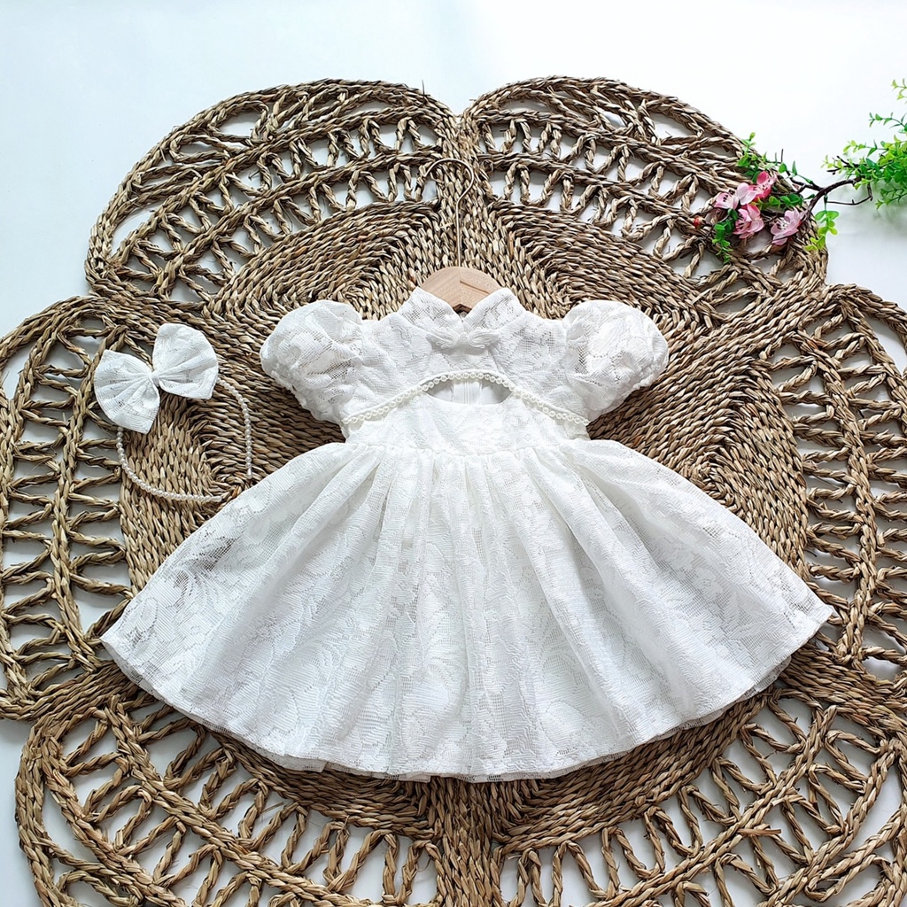 Váy công chúa ren cổ tàu cho bé gái diện đi chơi, tiệc, sinh nhật, thôi nôi, đầy tháng xinh xắn - Riokids TT19