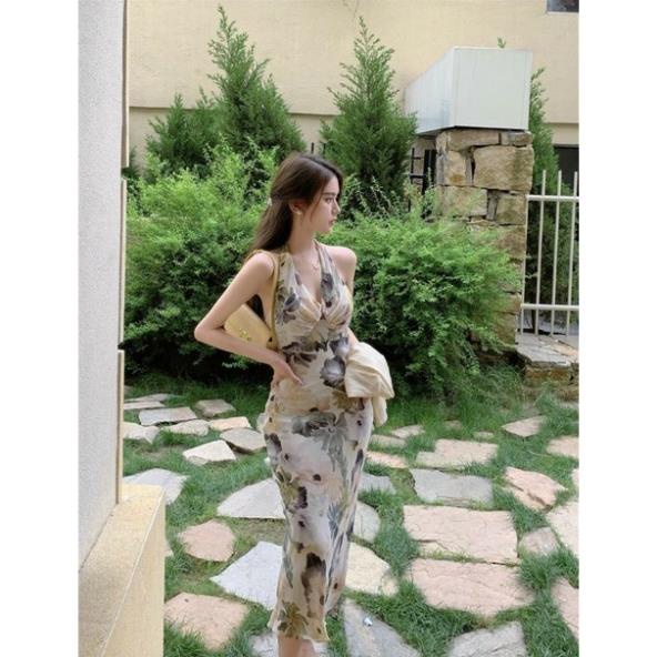 Đầm dáng ôm phi lụa cổ yếm sang trọng, váy body 2 dây dự tiệc sang chảnh - TH513