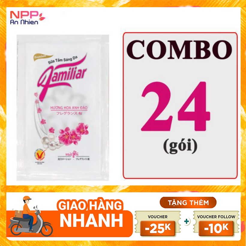 Nhập AFFINS20K [Giảm ngay 20K đơn từ 99K]Combo 24 gói sữa tắm dưỡng da Familiar hương hoa anh đào 5.5ml