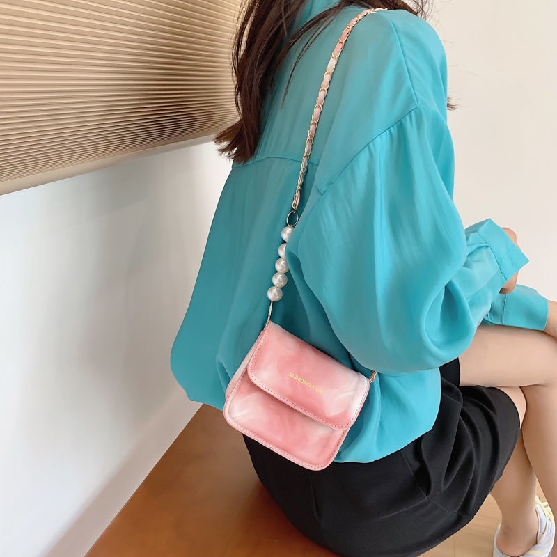 Túi đeo chéo mini ngọc trai túi hộp vuông dây xích túi đựng son