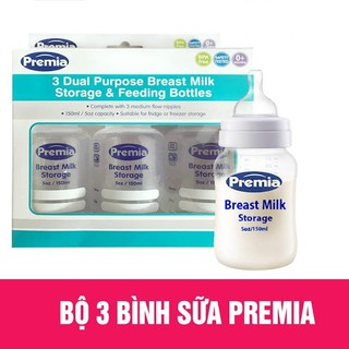 Bộ 3 bình trữ sữa kèm núm Premia Thái Lan