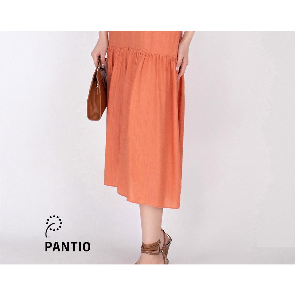 FDP32899 - Đầm dạo phố chất liệu vải thô dáng xòe đuôi cá cổ V vai liền rút nhún - PANTIO