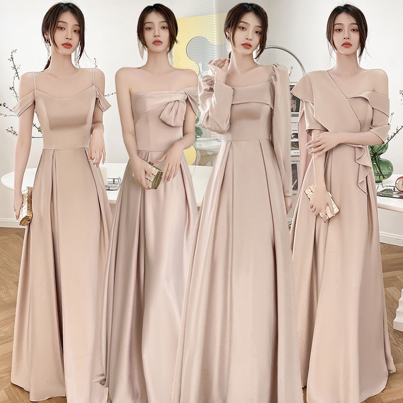 Đầm phù dâu dáng dài bằng satin cao cấp thời trang mùa thu mới