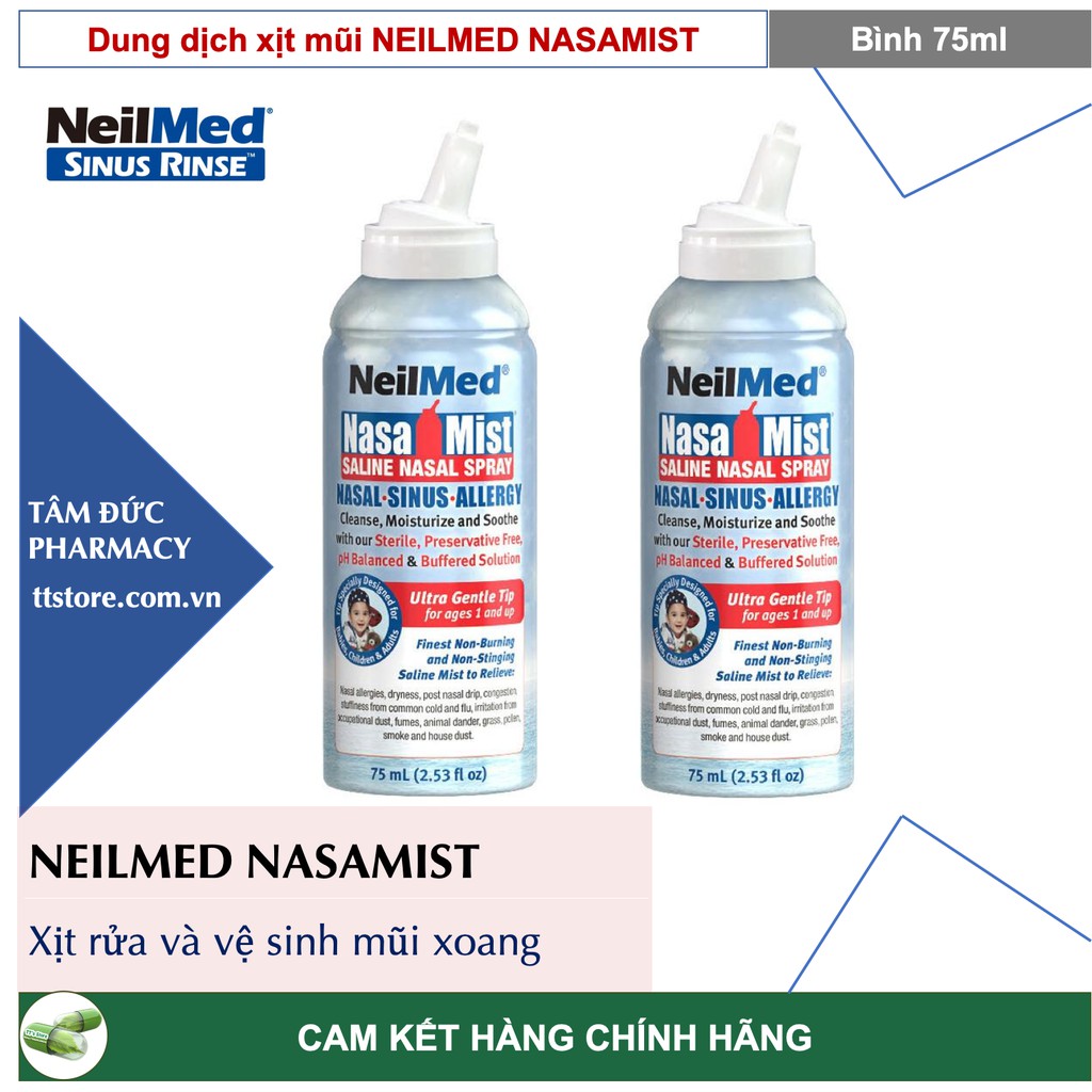 Dung dịch xịt mũi Neilmed NasaMist 75ml - Dành cho trẻ em trên 1 tuổi (Bình chứa sẵn 75ml dung dịch) [nelmed/nasalmist]