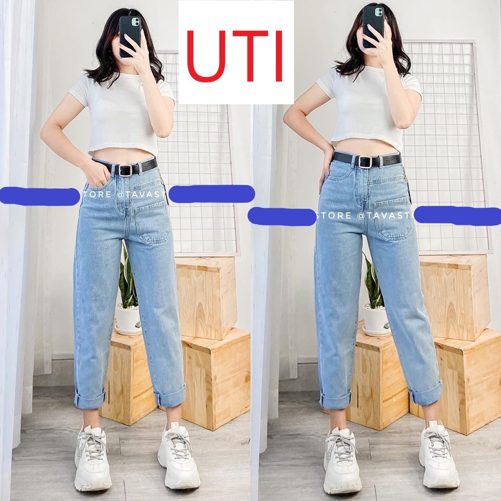 [ FREESHIP ] QUẦN BAGGY JEAN NỮ LƯNG CAO MÀU XANH NHẠT TÚI 1 BÊN NGANG SIÊU HOT SIÊU CÁ TÍNH CAO CẤP UTI