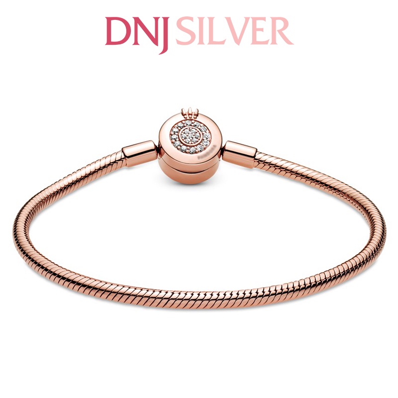 Vòng tay bạc 925 cao cấp - Mẫu vòng Sparkling Crown O Snake Chain Rose Gold, có thể mix thêm charm tùy thích