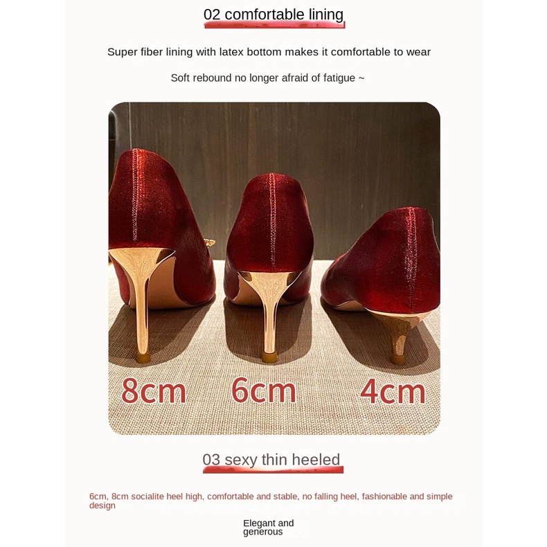 Giày Cao Gót Mũi Nhọn Màu Đỏ Size Lớn Phong Cách Mới 2021