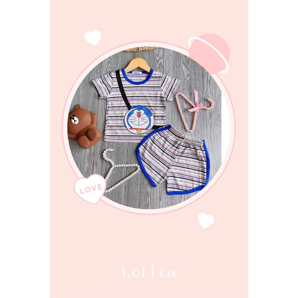 Bộ kẻ thun cotton in họa tiết cho bé trai, bé gái