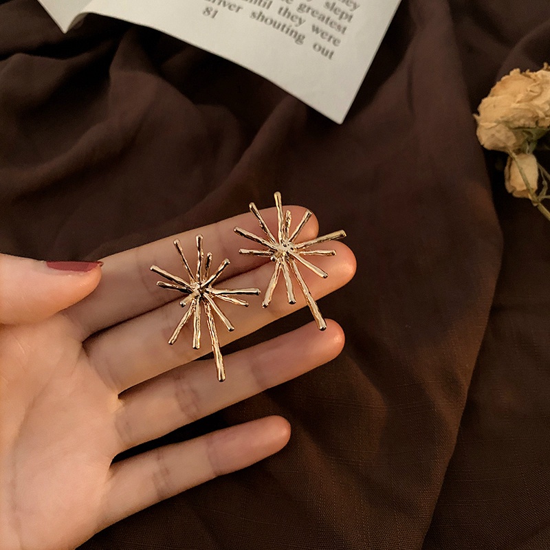 Bông tai kim loại hình học đơn giản phong cách retro Hàn Quốc