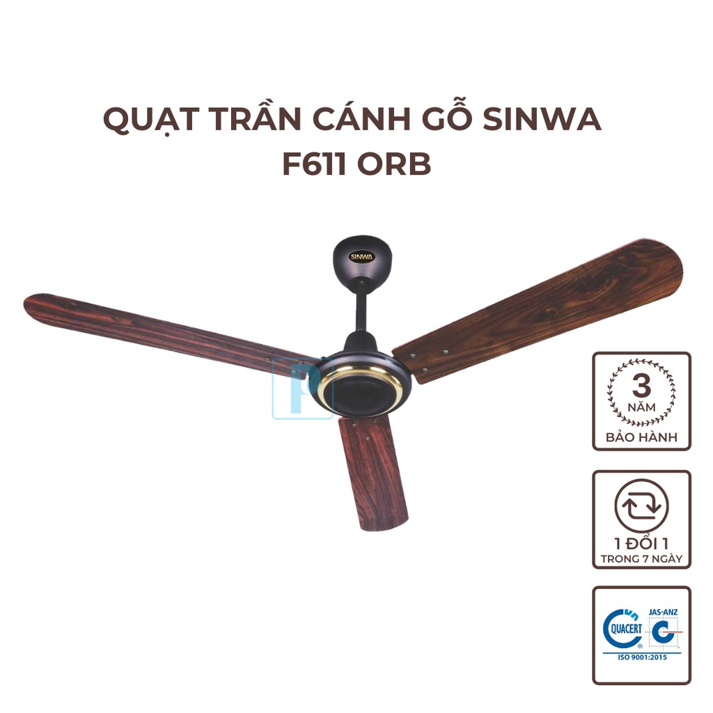 Quạt trần cánh gỗ SINWA F611 ORB sải cánh đường kính 1.400mm/56"