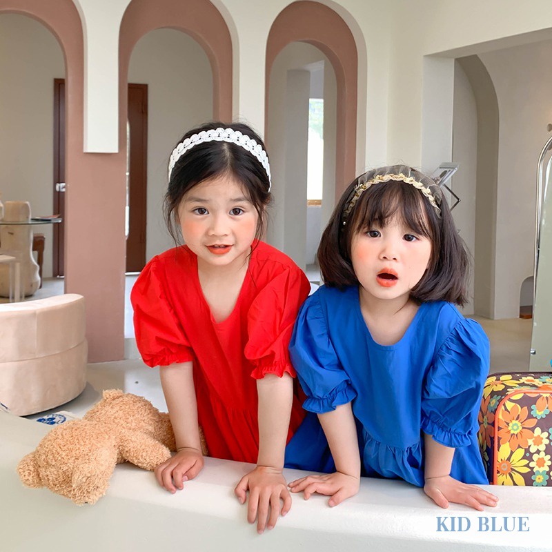 Đầm Tay Phồng Cổ Tròn Thắt Nơ Họa Tiết Trái Tim Phong Cách Hàn Quốc Thời Trang Mùa Hè Cho