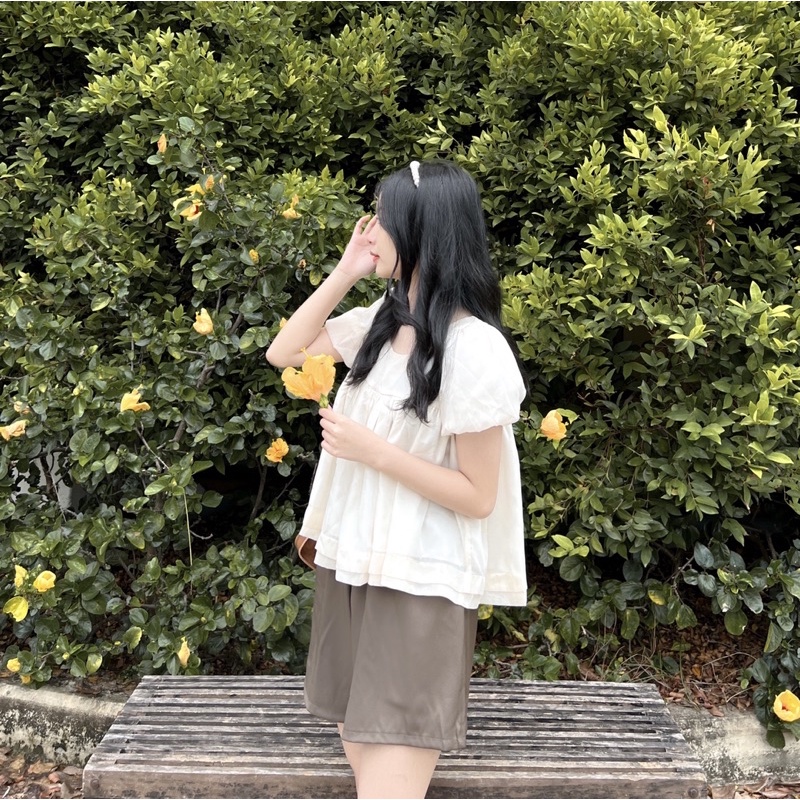 SET BABYDOLL VOAN QUẦN NÂU TÂY (ảnh thật/video)