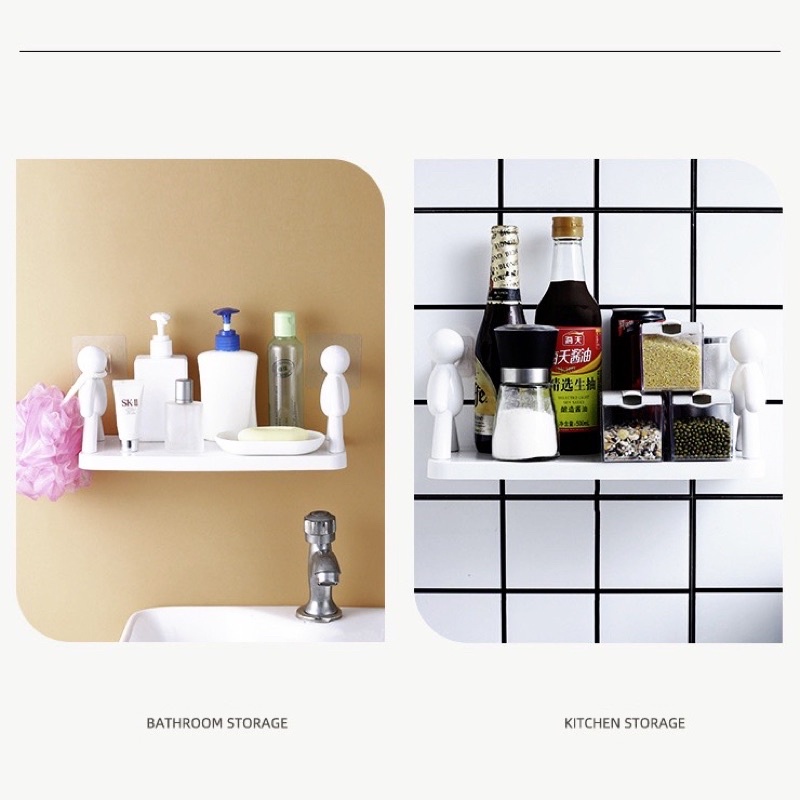 Kệ Hình Nhân Decor Nhà Tắm, Kệ Nhựa Nhà Bếp Dán Tường Siêu Dính Chịu Lực lên đến 3kg
