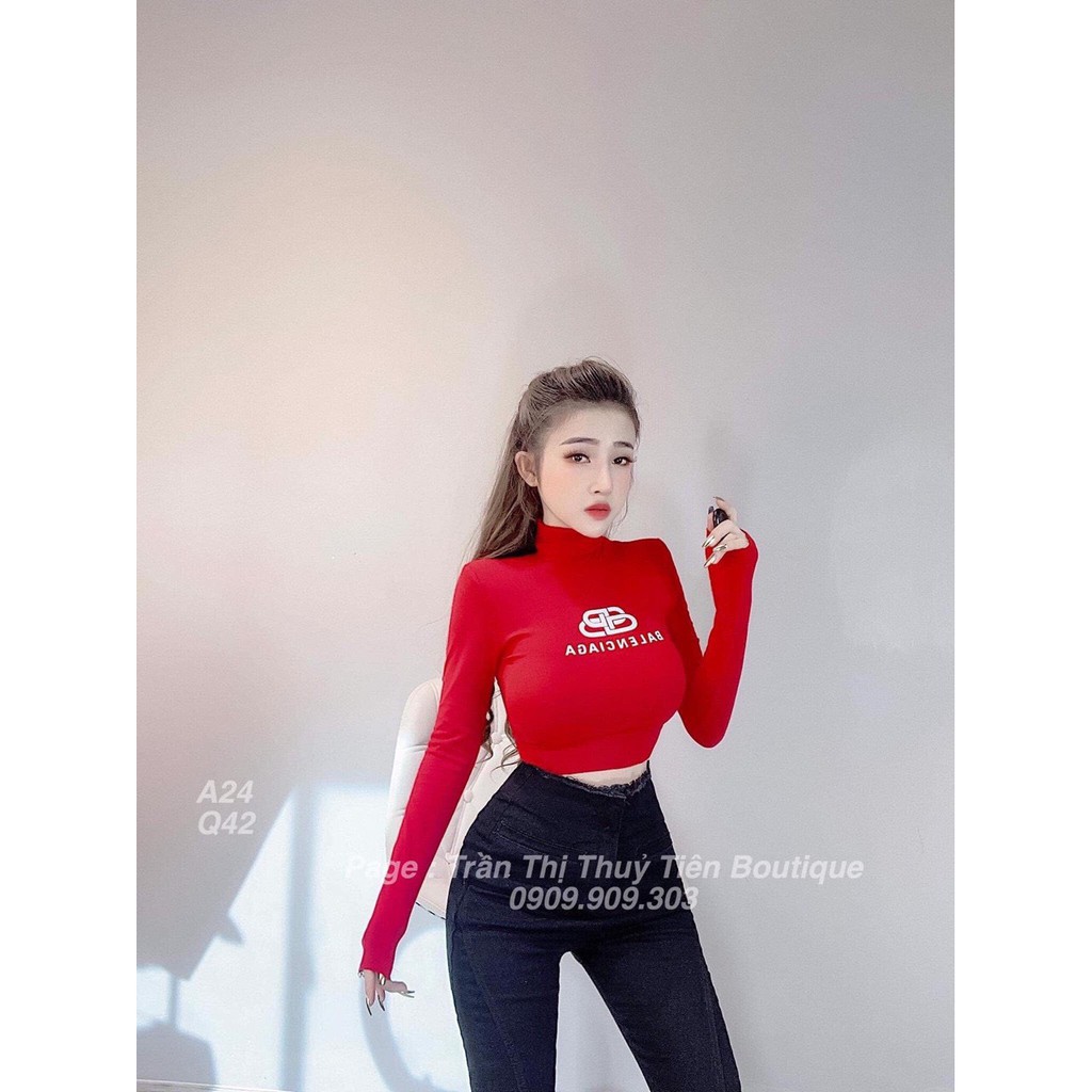 Áo kiêu cổ trụ tay dài in chữ kiểu siêu hot
