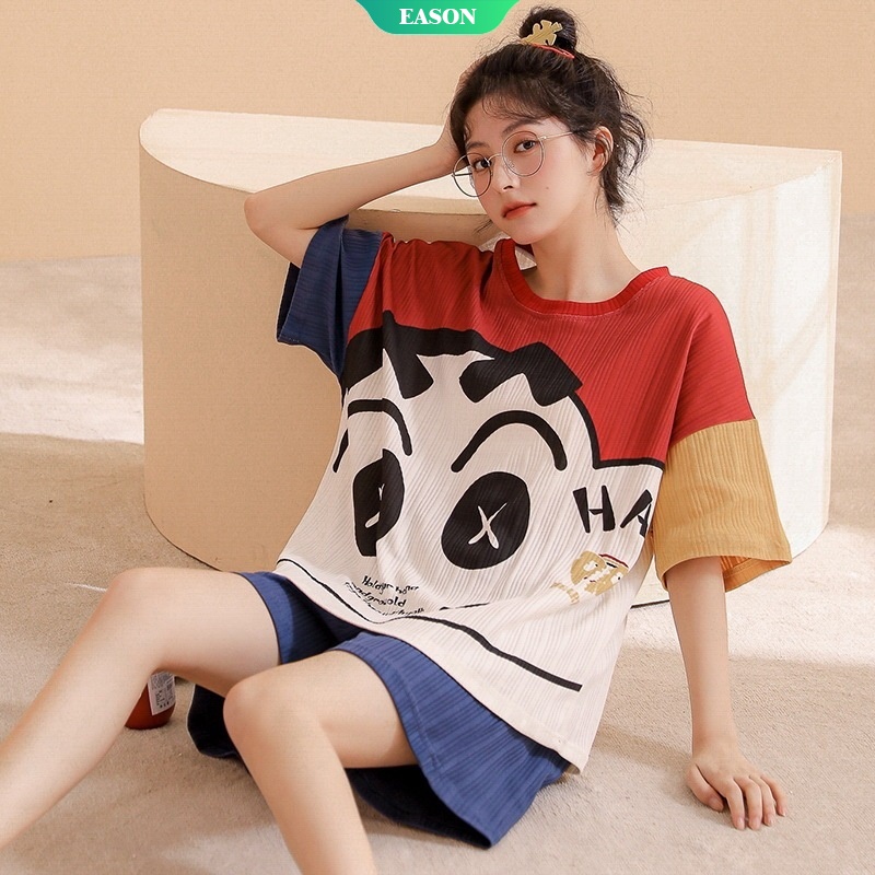 Bộ Đồ Ngủ Tay Ngắn Chất Liệu Cotton In Họa Tiết Hoạt Hình Phong Cách Nhật Bản Xinh Xắn Cho Nữ