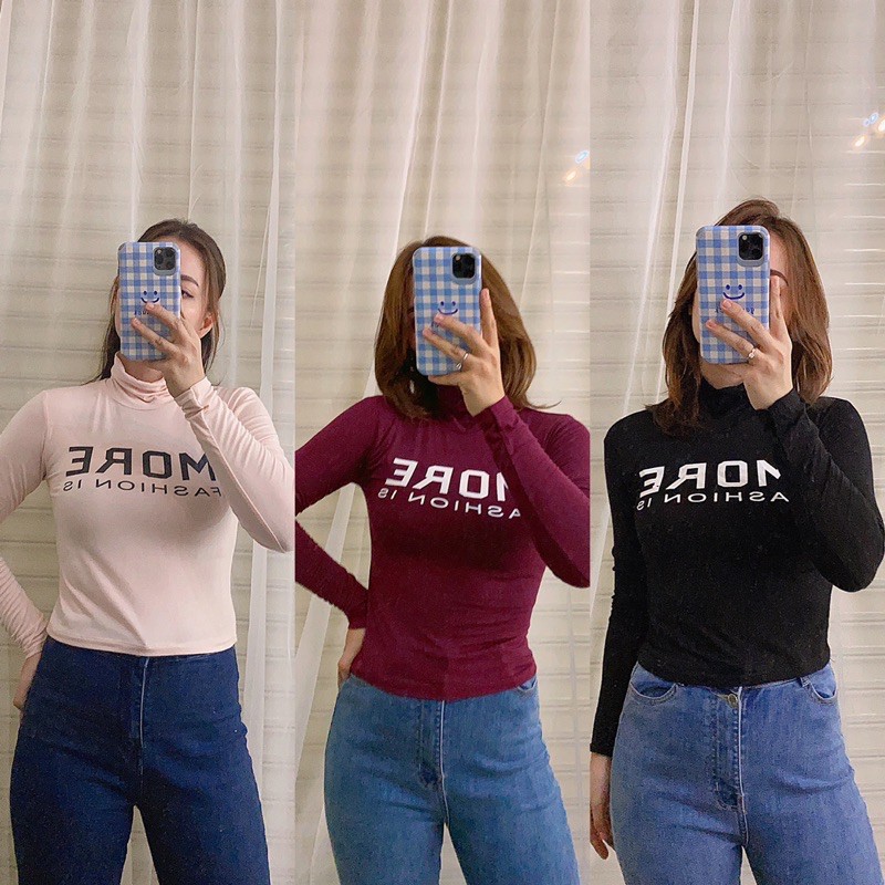 Áo phông tay dài cổ lọ thun zip nữ, dáng ôm body trơn giữ nhiệt màu bánh bèo tiểu thư ulzzang HOT