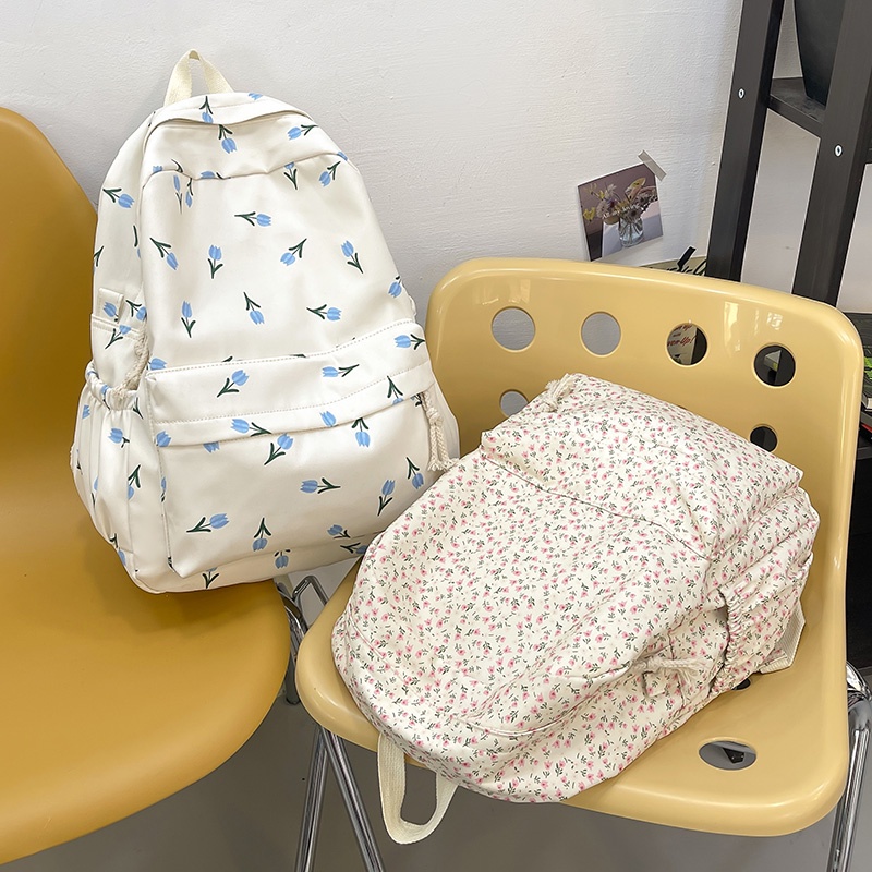 Ba Lô Đi Học / Du Lịch Chống Thấm Nước In Họa Tiết Hoa Xinh Xắn Thời Trang Cho Nữ