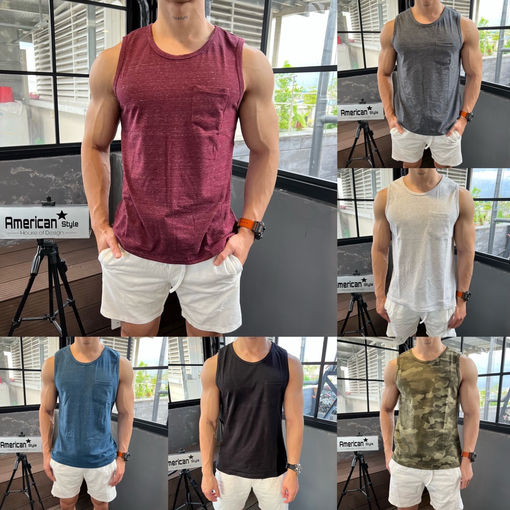 (Có Túi Trước) Áo Ba Lỗ Tanktop Đẹp Có Túi Trước Chất Vải Mát Thun Cotton 100% Mặc Thường Ngày, Thể Thao AmericanStyle