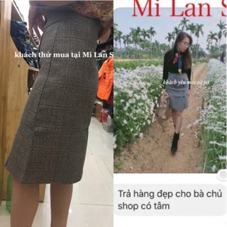 Chân váy dạ dài qua gối 5 khuy lệch