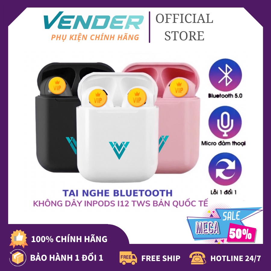 Tai nghe bluetooth không dây Inpods i12 TWS nút cảm ứng âm thanh HIFI có mic đàm thoại