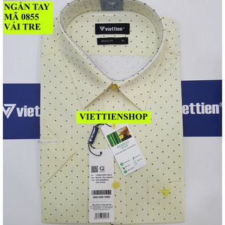 (0855 HVS) ÁO SƠ MI VIỆT TIẾN NGẮN TAY VẢI TRE HOA VĂN