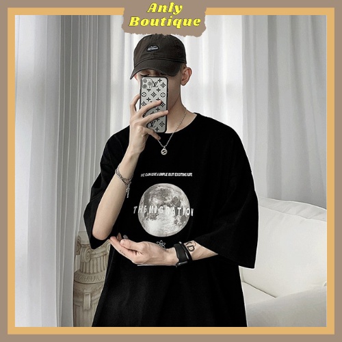 Áo thun tay lỡ unisex phom rộng Anly Boutique Moon basic tee mùa hè phông trơn nam nữ oversize J110