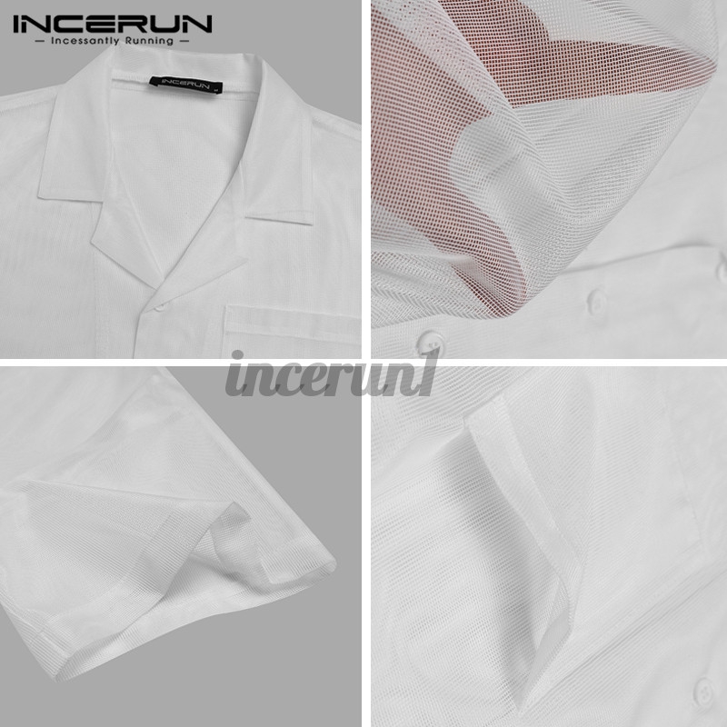 Áo Sơ Mi INCERUN Tay Ngắn Phối Lưới Thời Trang Cho Nam | BigBuy360 - bigbuy360.vn
