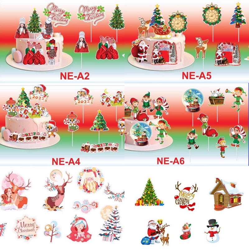 Phụ Kiện Trang Trí Bánh Sinh Nhật Bánh Kem - Sét thẻ cắm NOEL - Phụ kiện trang trí bánh