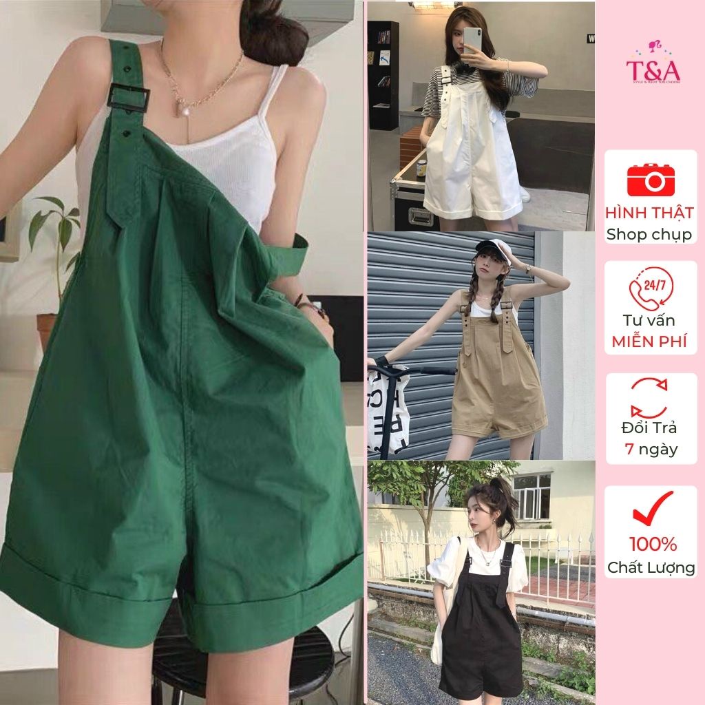 Quần Yếm Short Ống Rộng Chất Kaki Dày Dặn 4 Màu Siêu Hot Dáng Xuông Ulzzang - 540
