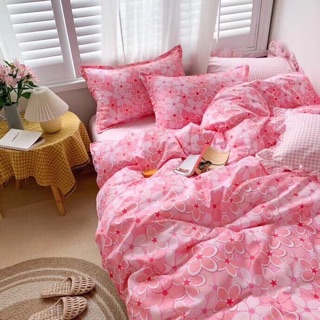 Sét ga gối cotton poly nhập ( Hồng hoa dâm bụt )