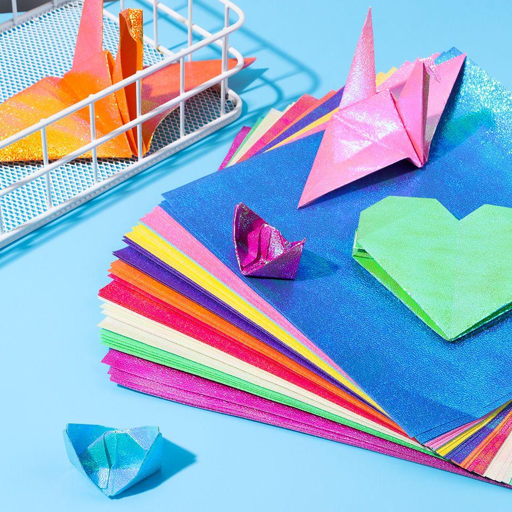 Ynatural 50 sheets glittering origami paper multi-size hỗn hợp màu sắc sáng bóng vật liệu thủ công trang trí scrapbooking