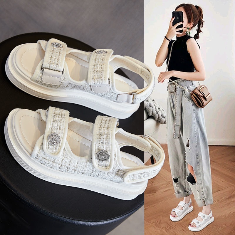 🔥Giá thấp trong thời gian giới hạn🔥Giày Sandal Quai Dán Đế Dày Dép đế dày của phụ nữ Lưới mới màu đỏ Velcro thể thao Dép nhẹ thoải mái cho phụ nữ