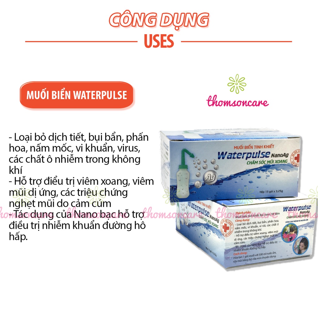 Gói muối biển nano Waterpulse Hộp 15 gói rửa mũi xoang, vệ sinh mũi từ thiên nhiên Water Pulse