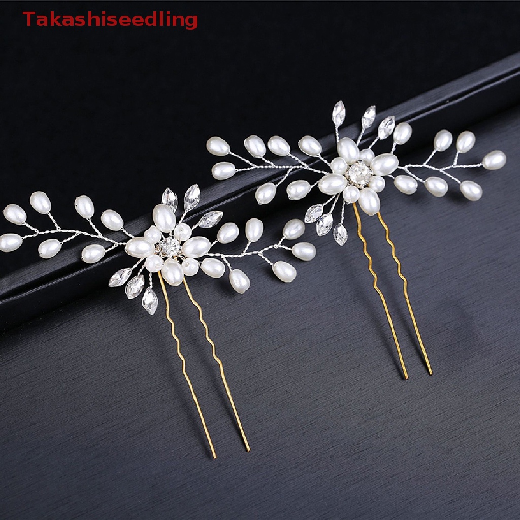 (Takashiseedling) Trâm Cài Tóc Hình Hoa Đính Pha Lê Và Ngọc Trai Thủ Công Thanh Lịch Cho Cô Dâu Trong Ngày Cưới