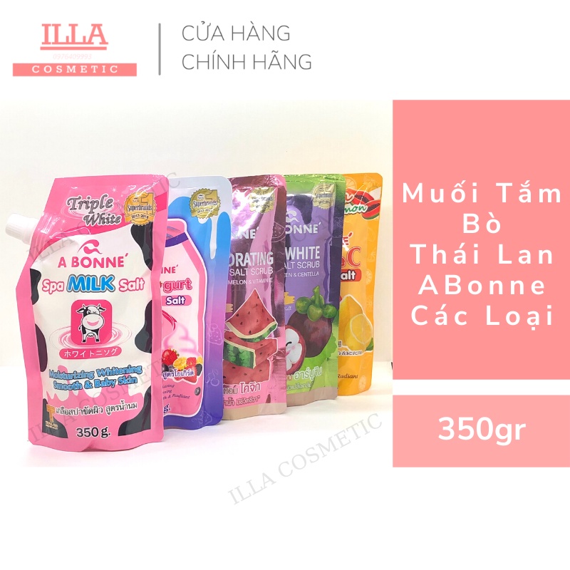 Muối Tắm Bò Thái Lan Muối Tắm Sữa Bò Tẩy Tế Bào Chết A Bonne Spa Muối Vitamin C, Vitamin E, Sữa Chua, Măng Cụt Túi 350gr