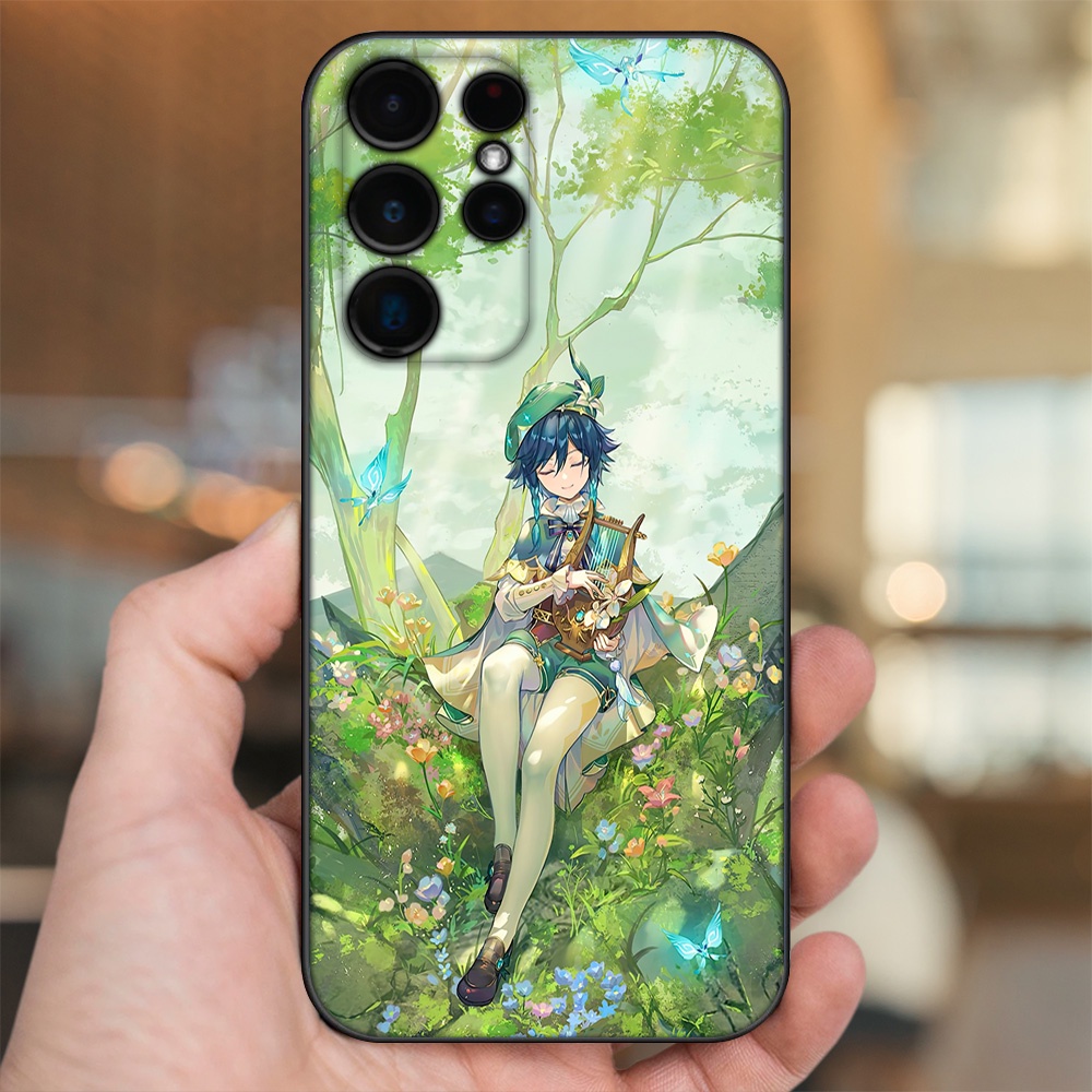 Ốp lưng Samsung S21 Ultra, S22 Ultra viền đen in hình Venti Genshin Impact