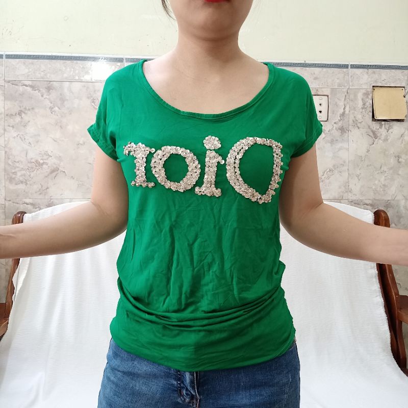 Áo Thun Nữ Dáng Suông Đính Cườm Cao Cấp