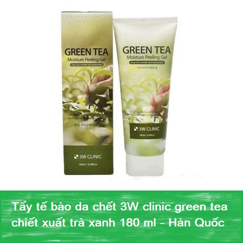 Tẩy tế bào chết trắng da sạch mụn 3W clinic green tea chiết xuất trà xanh 180 ml - hàn quốc