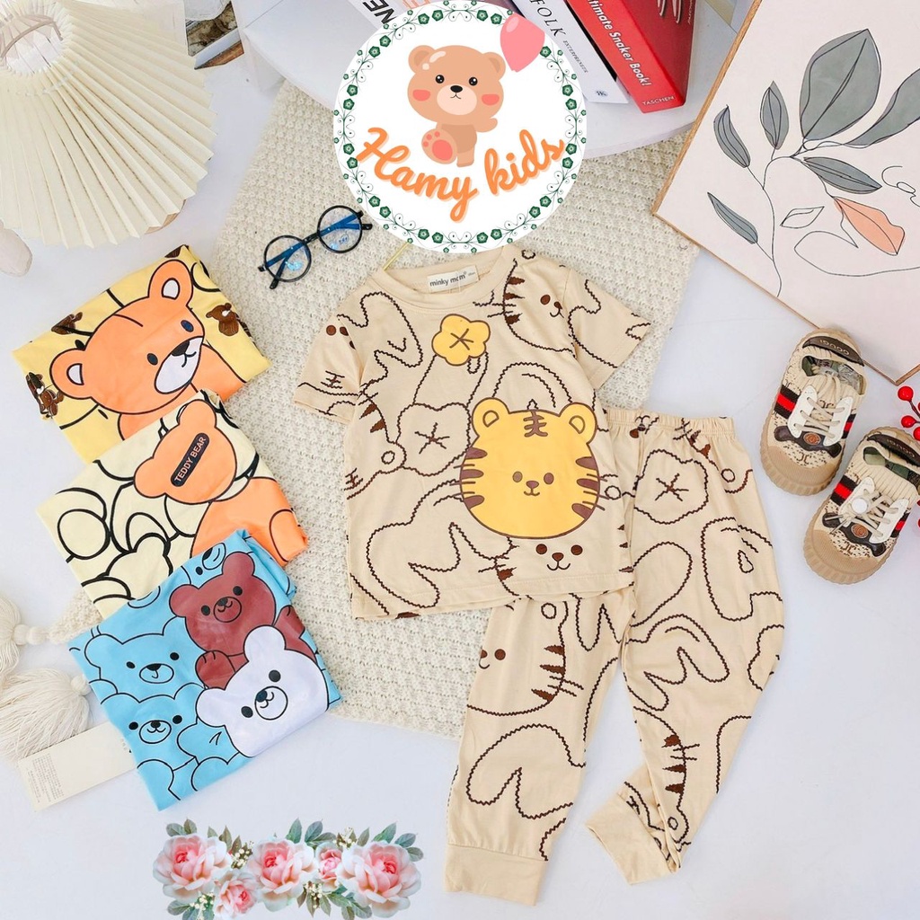 Đồ Bộ MINKY MOM Chính Hãng Tay Cộc Quần Dài Vải Thun Lạnh Bo Chân Cho Bé Trai Bé Gái Từ 0-5 Tuổi Dưới 20kg - Hamykids