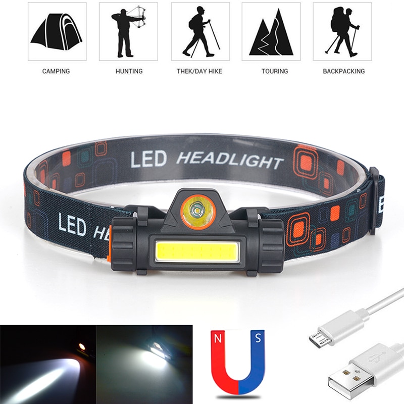 Đèn Pin Cob Led Đeo Đầu Cảm Biến 2500lm Kèm Dây Cáp Usb