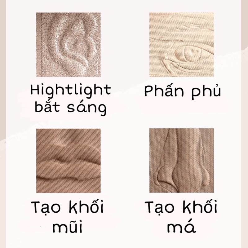 4 trong 1-Bảng 4 ô Minshzee kết hợp 4 sản phẩm tiện lợi phấn má, tạo khối, phấn phủ, hightlights