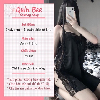 Váy Ngủ Phi Lụa Xẻ Sườn Xương Cá Gợi Cảm - XC170 - Đầm Ngủ Sexy Freesize, BigSize  - QUIN BEE