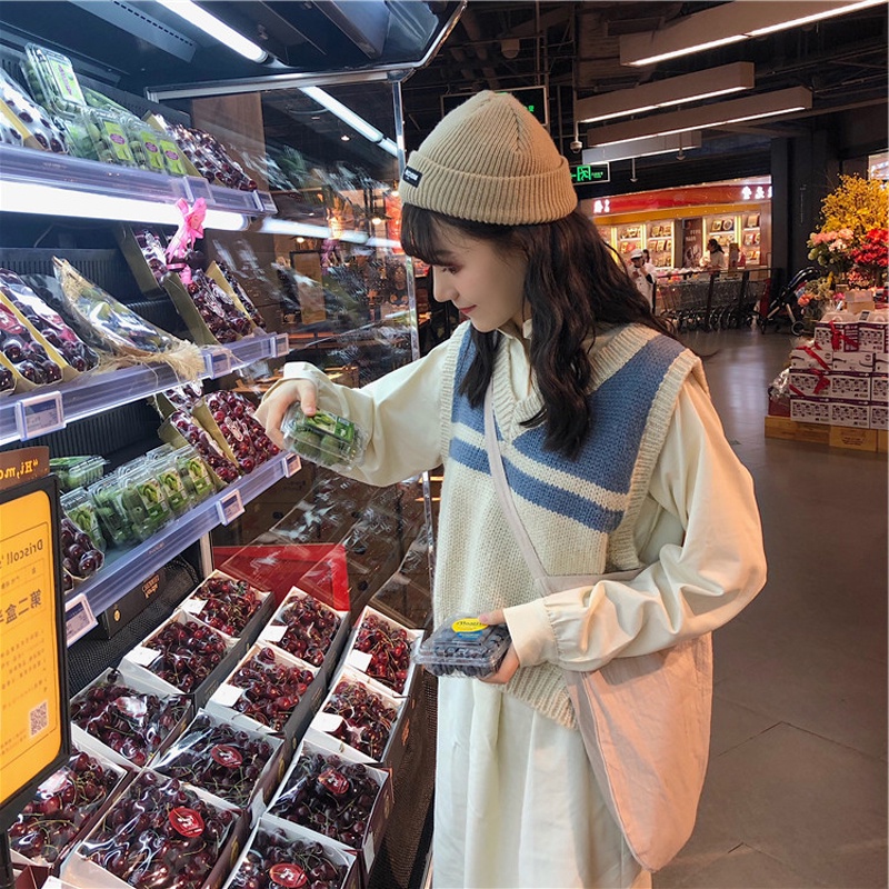 Áo Dệt Kim Không Tay Cổ Chữ V Màu Sắc Thời Trang Mùa Thu Cho Nữ