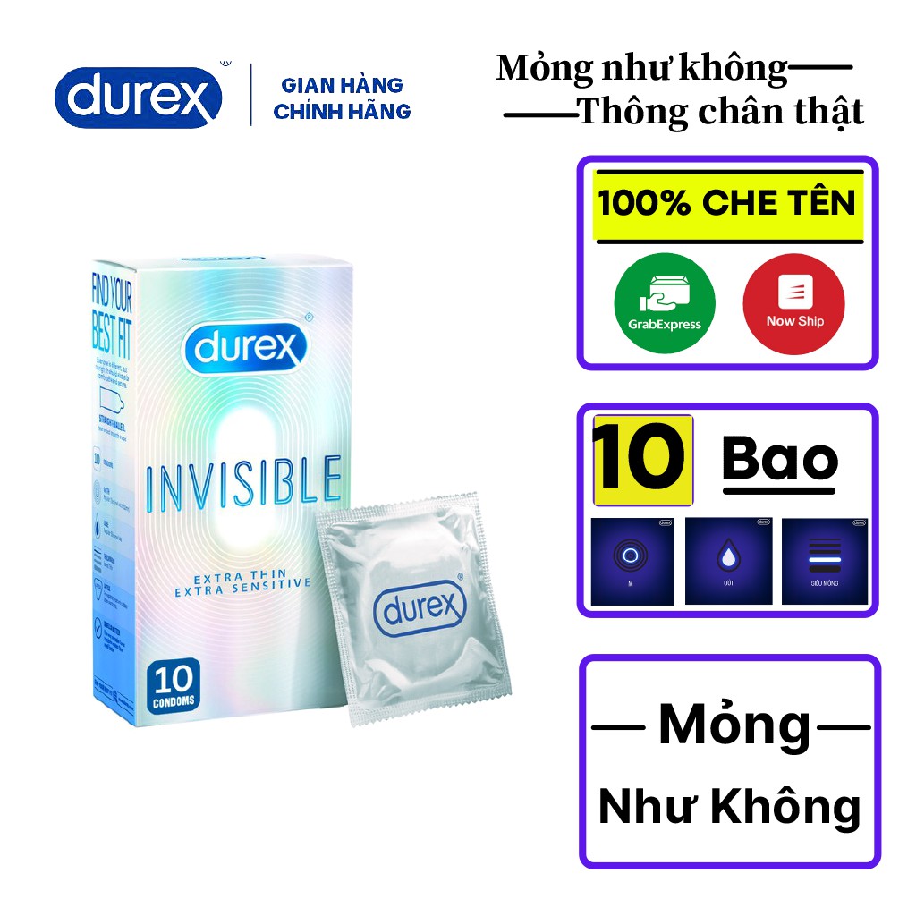 Combo 10 Bao cao su Siêu mỏng vô hình Durex Invisible + Gel bôi trơn Durex Ky 60g