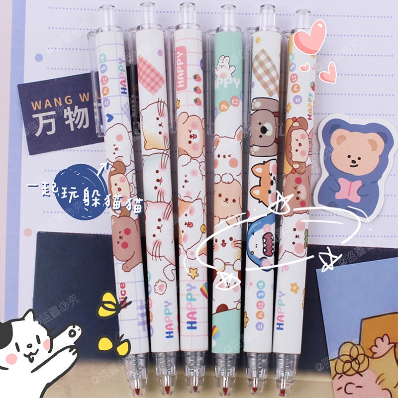 Enjoymore Bút Bi Cute Hình Mèo, Cô Gái Dễ Thương Ngòi Bấm 0.5mm Mực Gel Học Sinh Màu Mực Xanh Viết Bi Nước Muji