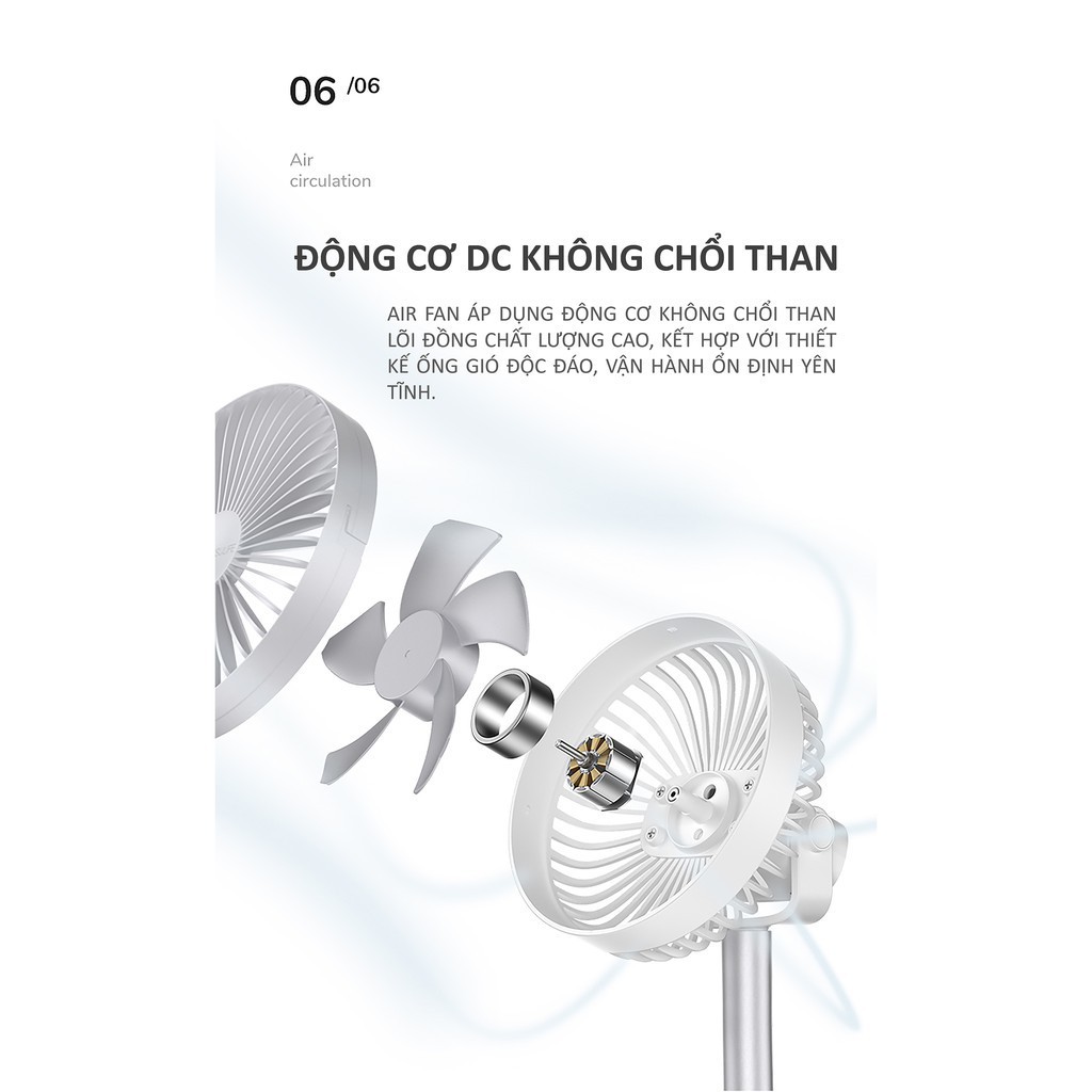 Quạt tích điện để bàn chính hãng Jisulife, thiết kế chắc chắn, đầu xoay 360 độ dễ dàng, phù hợp với mọi yêu cầu | BigBuy360 - bigbuy360.vn