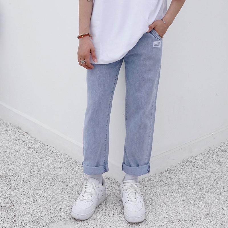 Quần bò XANH logo nam cạp chun BIGSIZE chất liệu vải cao cấp, quần jean baggy nam có size lớn đến 100kg