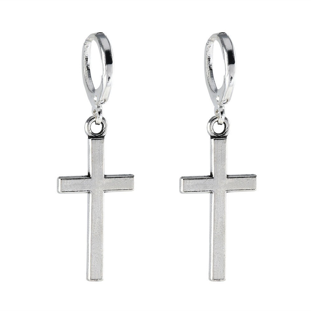 [sweet] Fashion Unique unisex Vintage Alloy Hoop Cross pendant Dangle Ear Studs Earring punk style jewelry