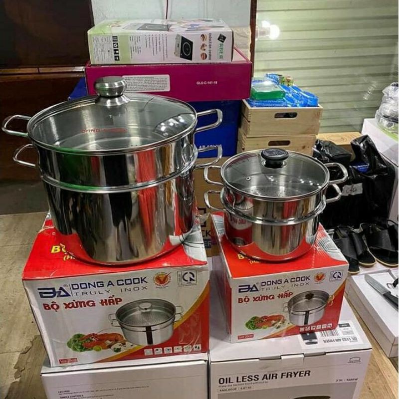 Bộ Nồi Hấp T2K Shop inox 2 tầng  - Xửng hấp 2 tầng inox đáy từ loại tốt