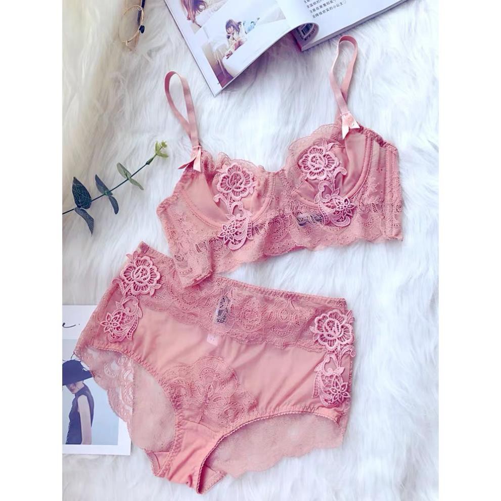 Bộ đồ lót B013 Charm ren hoa hồng không mút có gọng BL